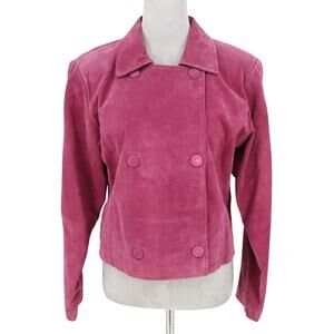 Outer Edge Jacket Womens Large Pink Suede Leather Double Breasted Lined Moto
